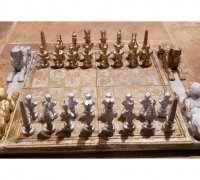 Polystone Chess Set 3D égyptien détaillé PIECES peints en bronze et étain 