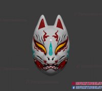 3D Printable Kitsune mask Japanese Fox Masks by sliceables