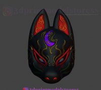 Japanese Kitsune Fox Mask - Samurai Oni Mask - Halloween STL 3D