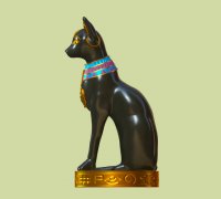 File:Egyptian - Statue of a Seated Cat - Walters 54403 - Three