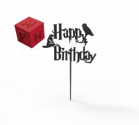 Birthday Cake Topper with Harry Potter Fonts 3D model 3D printable