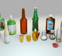 Vintage Glass Milk Bottles and Carrier Food Props 3D