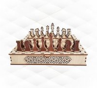 Laser Cut Chess Board With Compass Rose Inlay DXF File Free