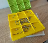 2-Way Stackable Puzzle Sorting Trays w/ Sloped Sides + Sliding Lid by  WhatWouldAnEngineerDo, Download free STL model