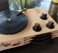 STL file 🎵 Gramophone with coaster vinyls 🎵 ・3D printing design