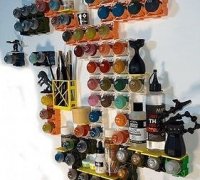 Modular holder/rack for miniature paints and brushes by fuchsr, Download  free STL model