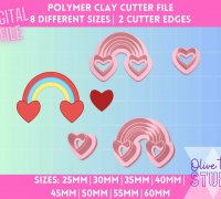 Valentine Heart Stamp Polymer Clay Cutter Digital STL File 5 Sizes 2 Cutter  Versions 8 Stamps 