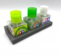 Anti-tip 3D Printed Tamiya Glue Bottle Holder Dual Square & Hex Style 1  Each W/rubber Feet Holds 2 Tamiya 42ml Square and 1 20ml Hex Bottle 